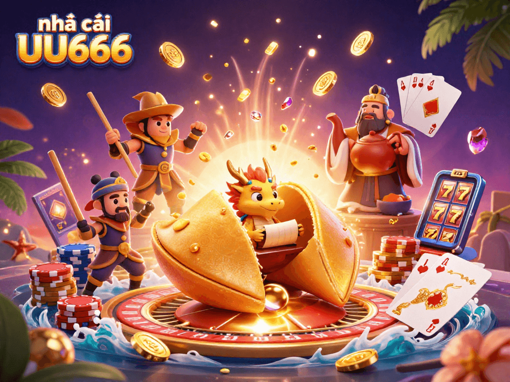 Play at nhà cái UU666 and enjoy casino thrills with golden fortune cookie characters and dynamic gaming elements.