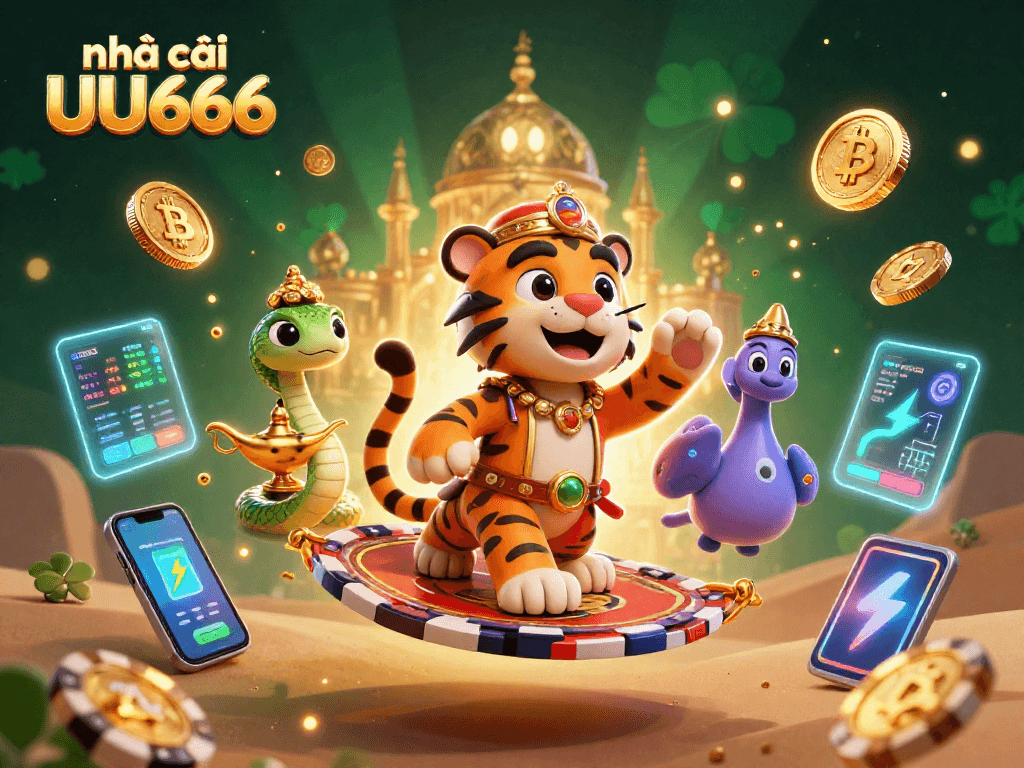 Experience excitement at nhà cái UU666 with a vibrant, colorful 3D casino illustration showcasing a magical environment.