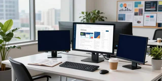 Professional workspace focusing on instant indexing SEO strategies and analytics.