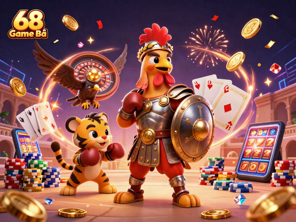 Experience thrilling gameplay with 68 Game Bài's exciting online casino scene featuring animated characters.