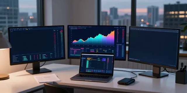 Watch live Bitcoin trading with advanced cryptocurrency charts and DeFi platforms in an organized workspace.