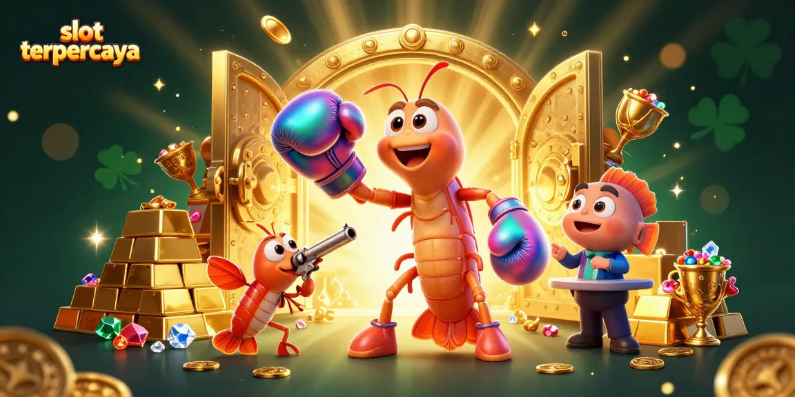 Experience thrilling gaming visuals with slot terpercaya, featuring dynamic 3D characters amidst sparkling treasure.